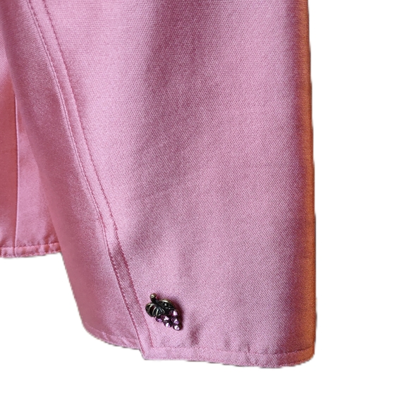 Kay Unger Pink Silk Blend Jacket Asymmetrical Stawberry Pattern Cream Skirt - Picture 5 of 10